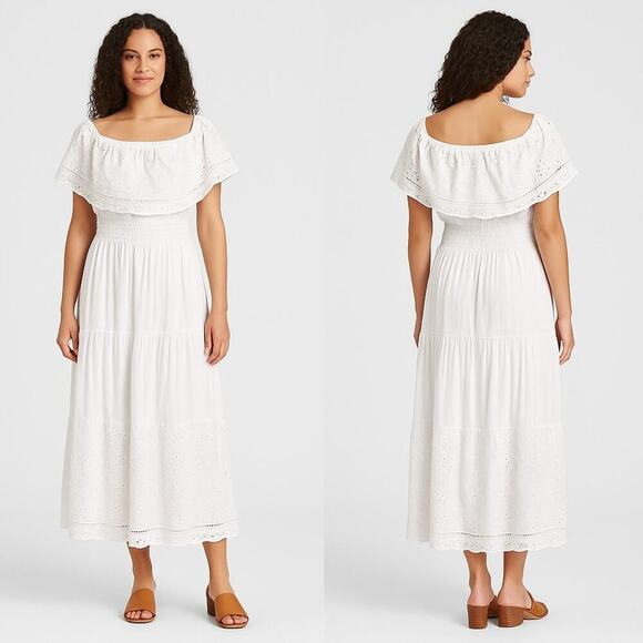 NAOO Nation AK Dresses & Skirts - NAOO Nation AK Outfits Boho, Tiered, Off-Shoulder, White Maxi Dress, 1X